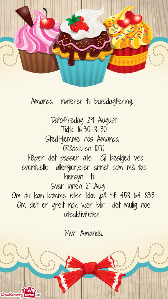 Amanda inviterer til bursdagfering