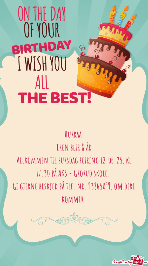 Gi gjerne beskjed på tlf. nr. 93865099, om dere kommer