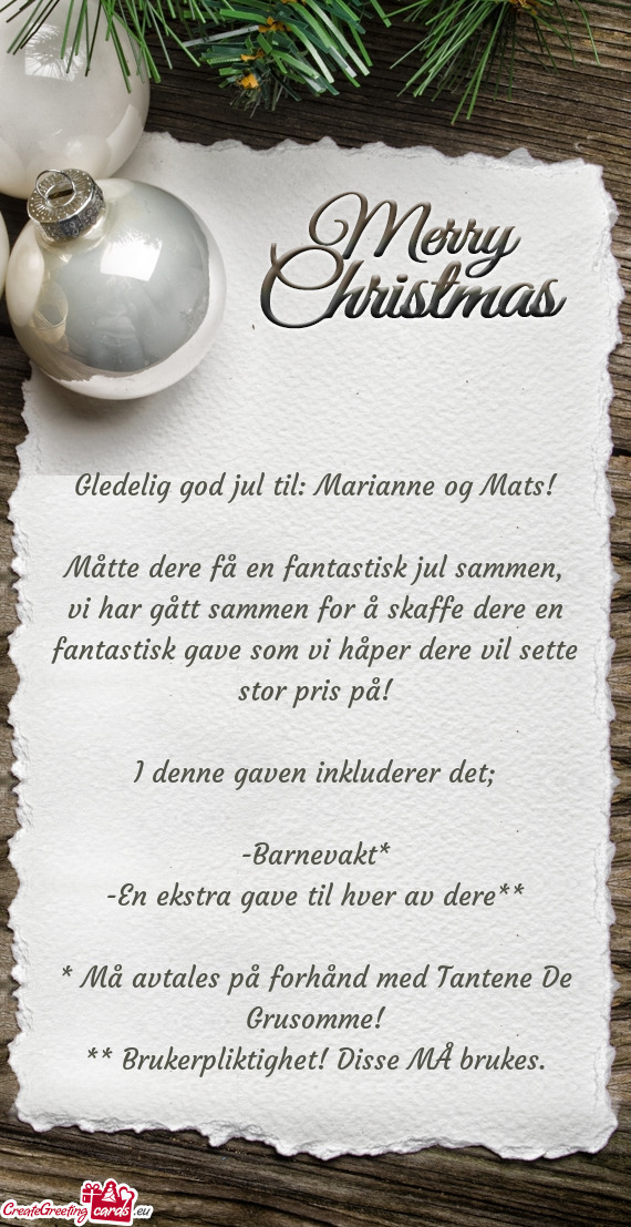 Gledelig god jul til: Marianne og Mats