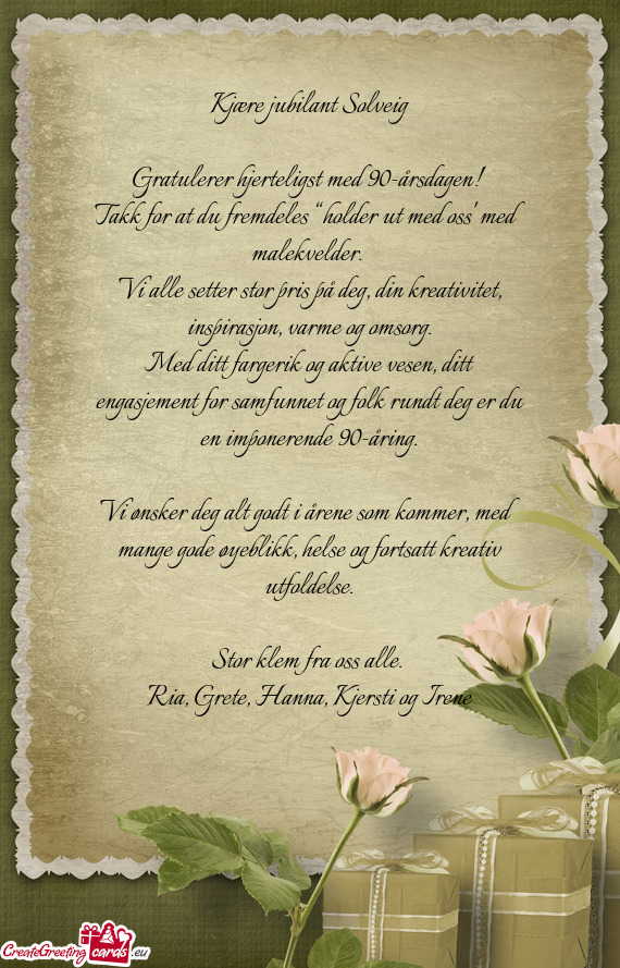 Gratulerer hjerteligst med 90-årsdagen