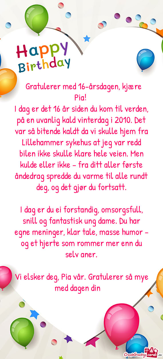 🎉 Gratulerer med 16-årsdagen, kjære Pia!🎉