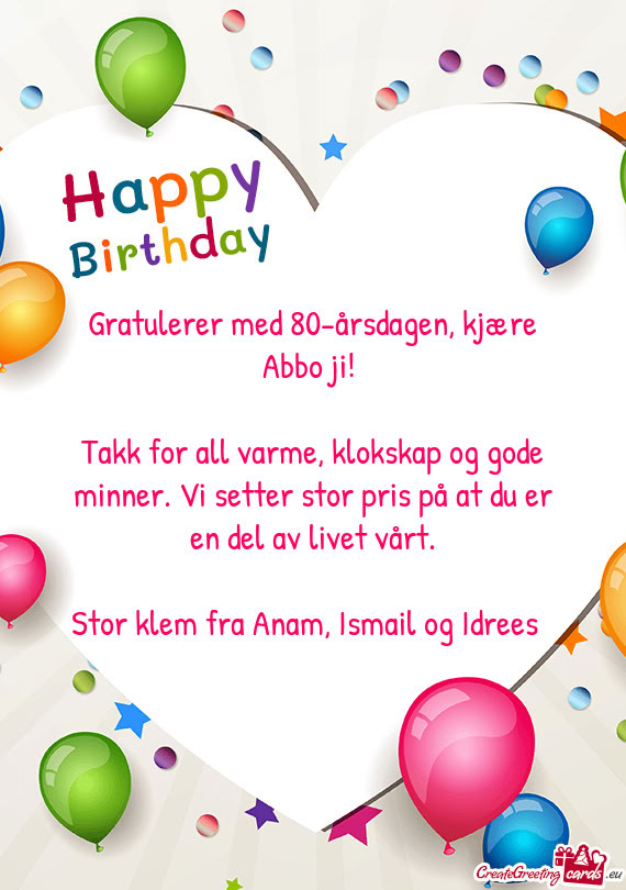 Gratulerer med 80-årsdagen, kjære Abbo ji