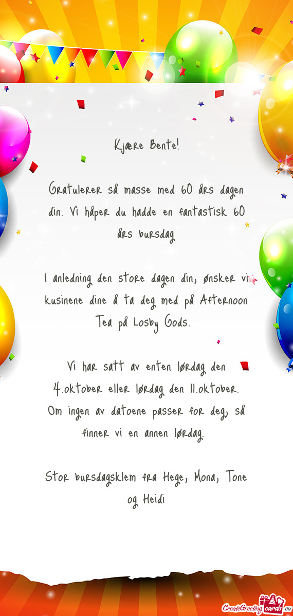 Gratulerer så masse med 60 års dagen din. Vi håper du hadde en fantastisk 60 års bursdag