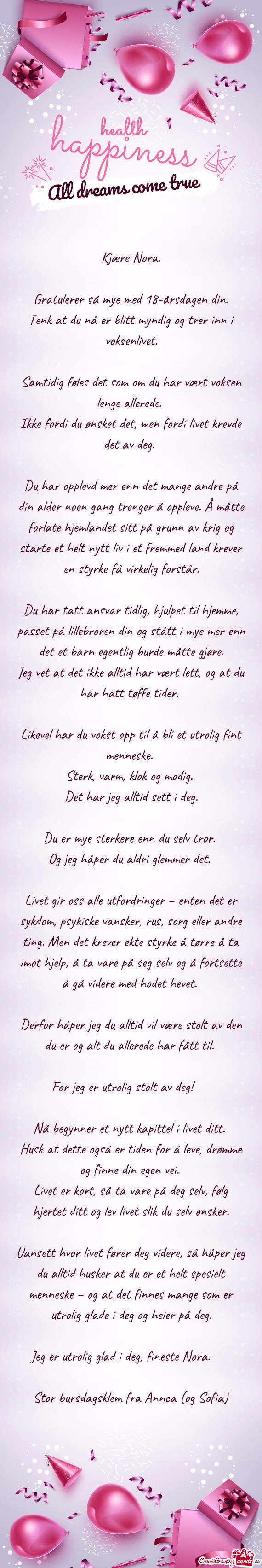 Gratulerer så mye med 18-årsdagen din