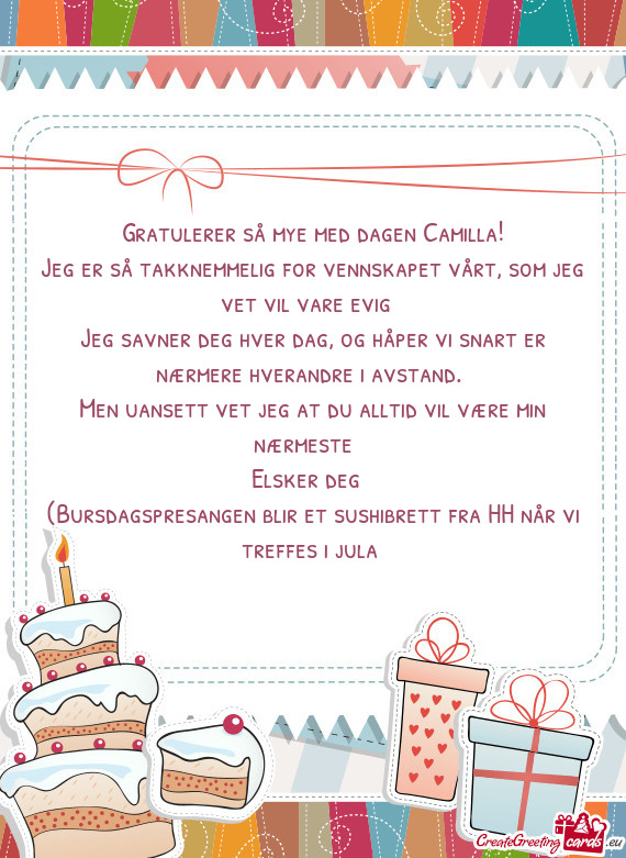 Gratulerer så mye med dagen Camilla