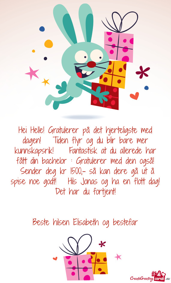 Hei Helle! Gratulerer på det hjerteligste med dagen! 🌹🌹Tiden flyr og du blir bare mer kunnska