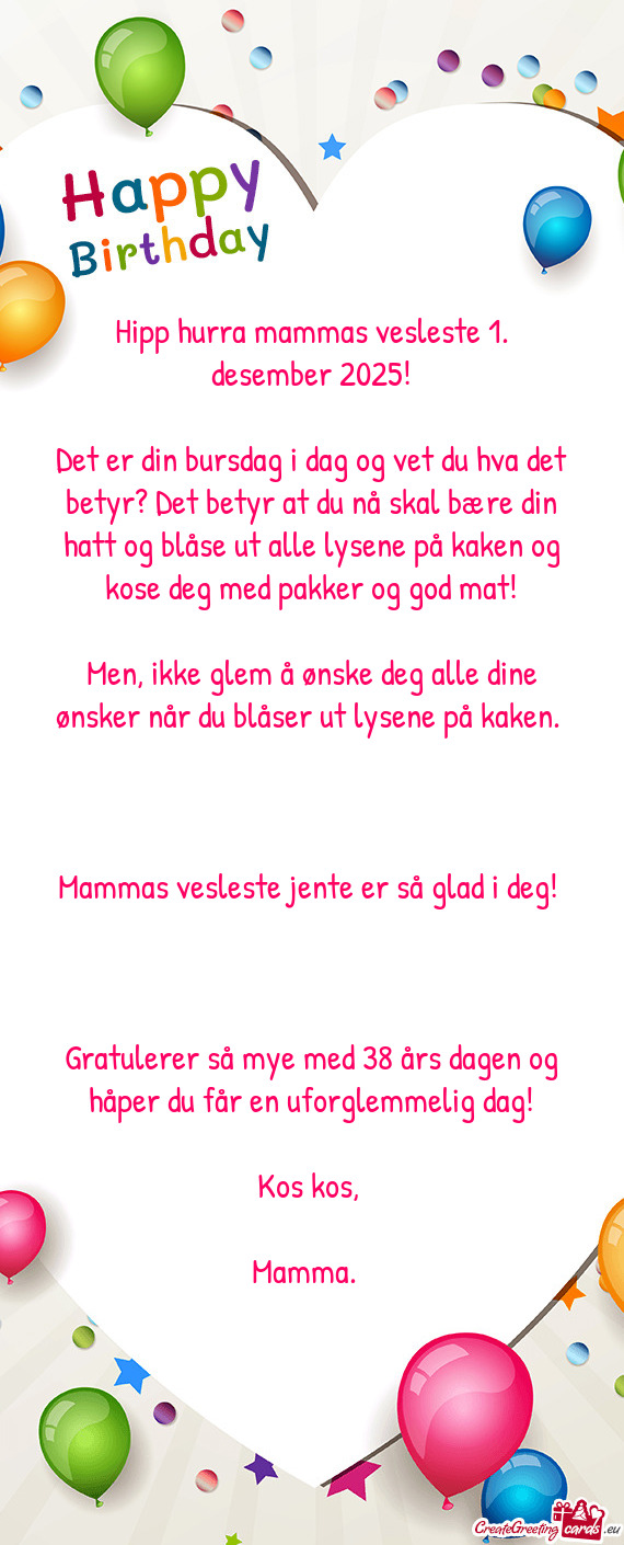 Hipp hurra mammas vesleste 1. desember 2025
