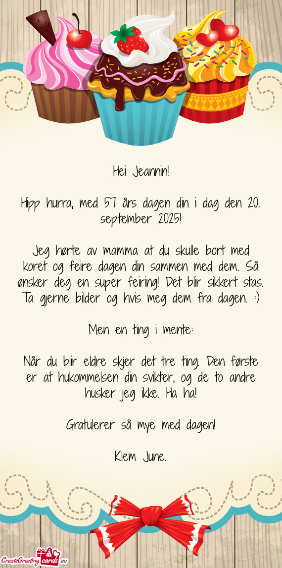 Hipp hurra, med 57 års dagen din i dag den 20. september 2025