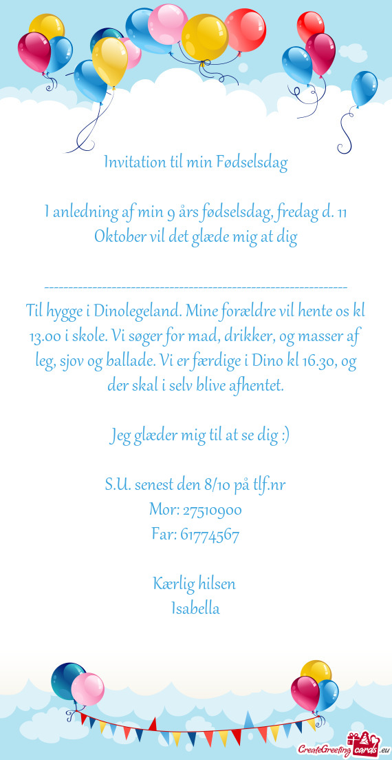 Invitation til min Fødselsdag