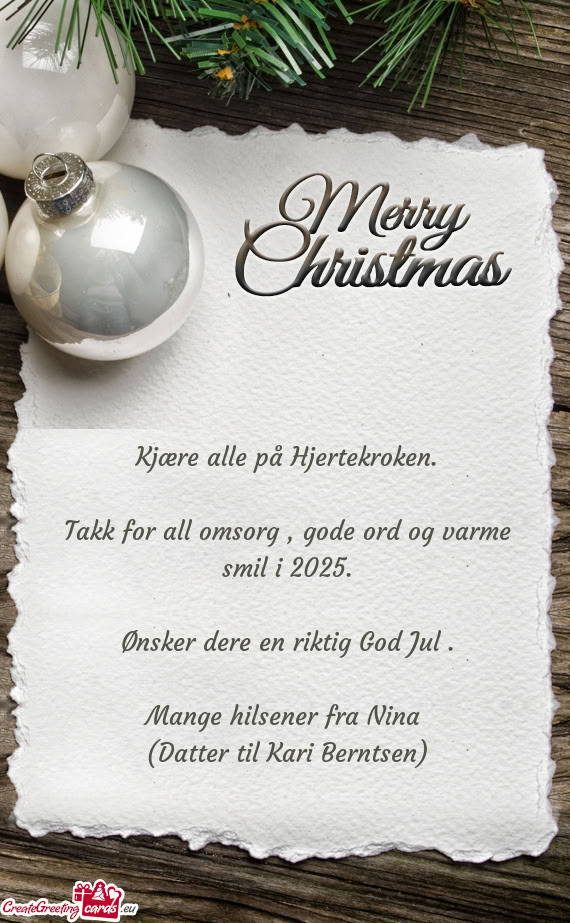 Kjære alle på Hjertekroken