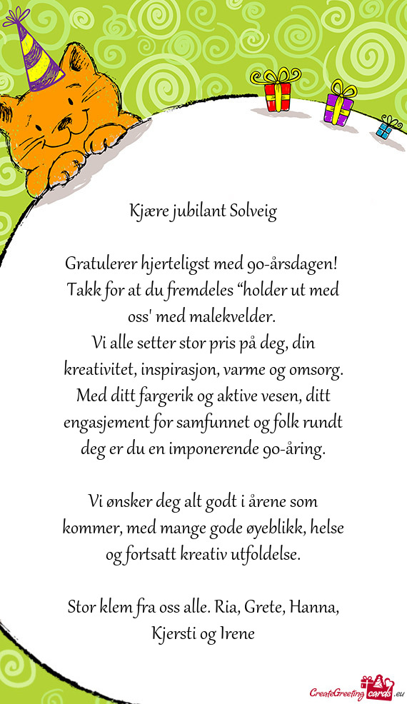 Kjære jubilant Solveig