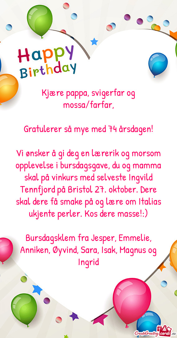 Kjære pappa, svigerfar og mossa/farfar