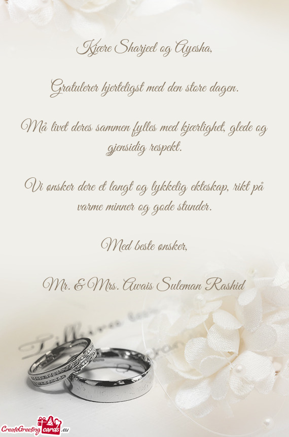 Kjære Sharjeel og Ayesha