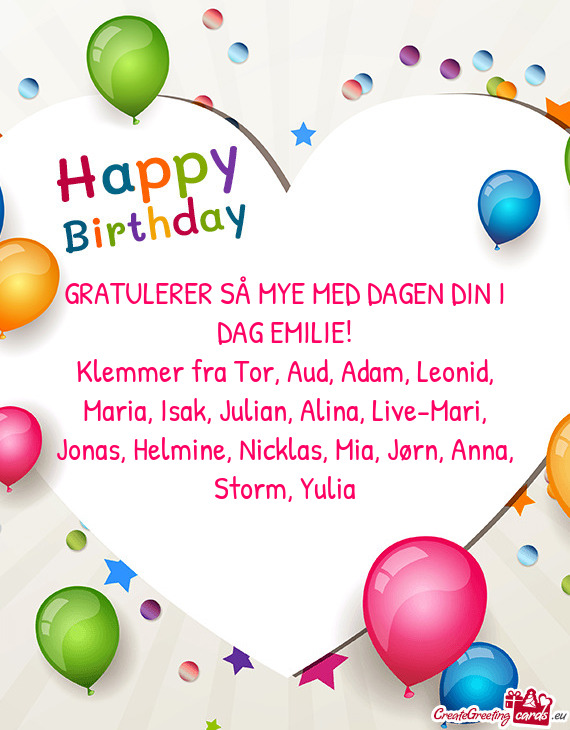 Klemmer fra Tor, Aud, Adam, Leonid, Maria, Isak, Julian, Alina, Live-Mari, Jonas, Helmine, Nicklas