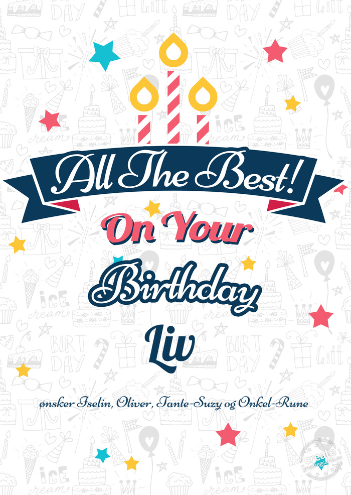 Liv ønsker Iselin, Oliver, Tante-Suzy og Onkel-Rune