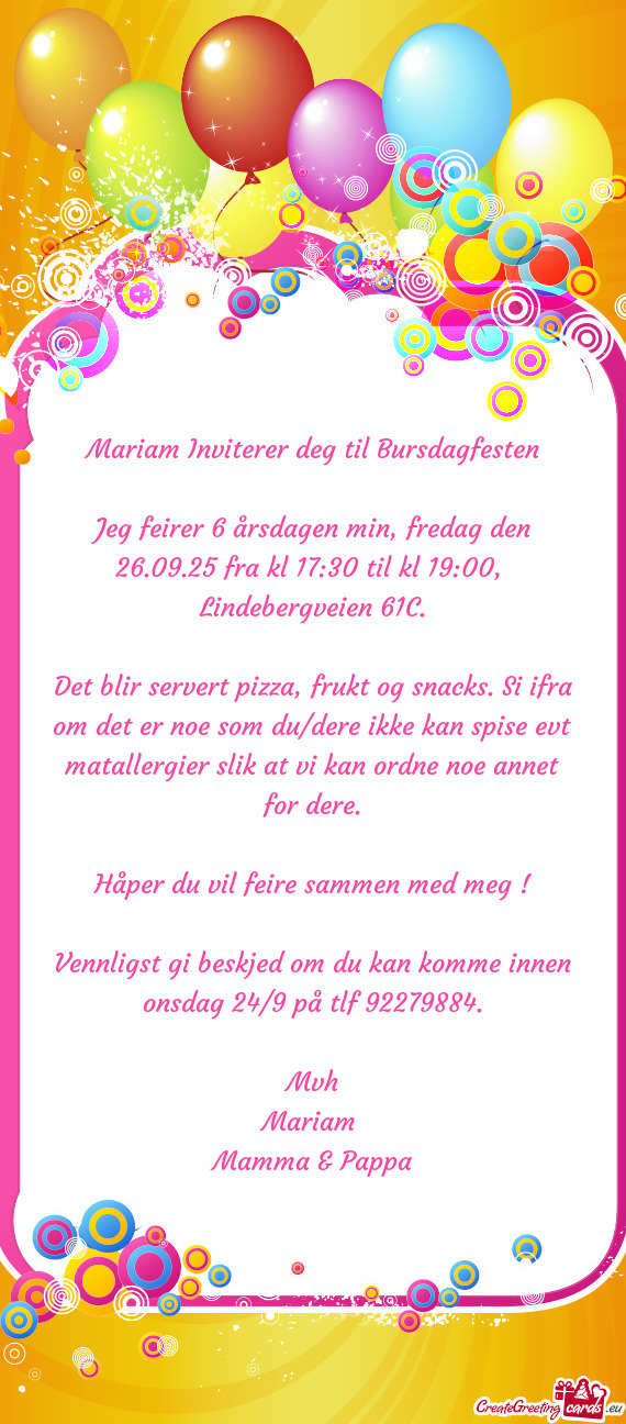 Mariam Inviterer deg til Bursdagfesten