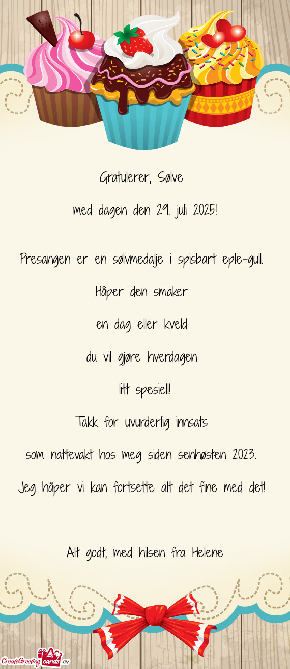 Presangen er en sølvmedalje i spisbart eple-gull