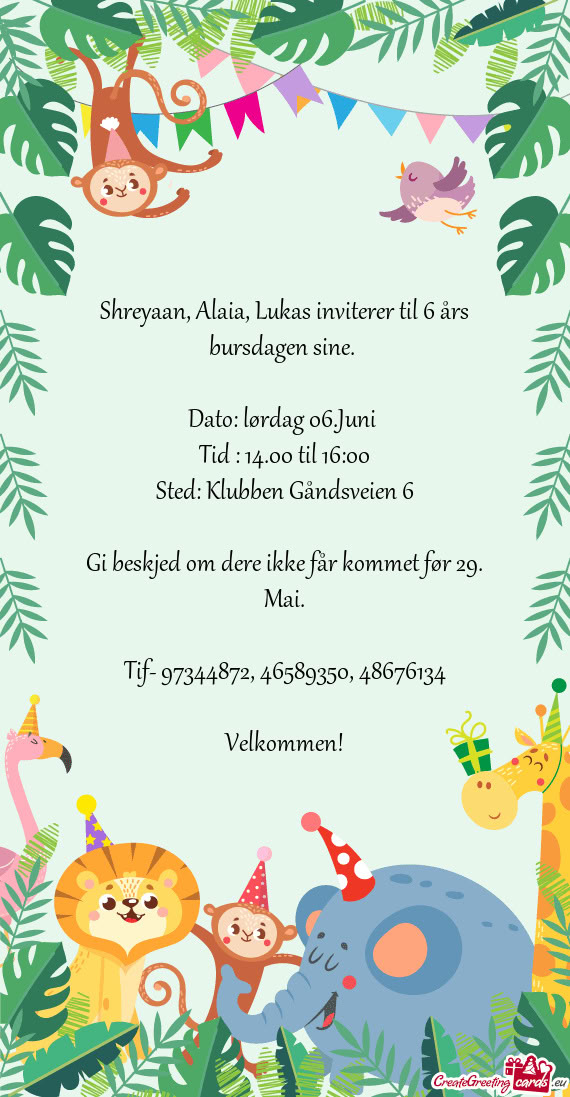 Shreyaan, Alaia, Lukas inviterer til 6 års bursdagen sine