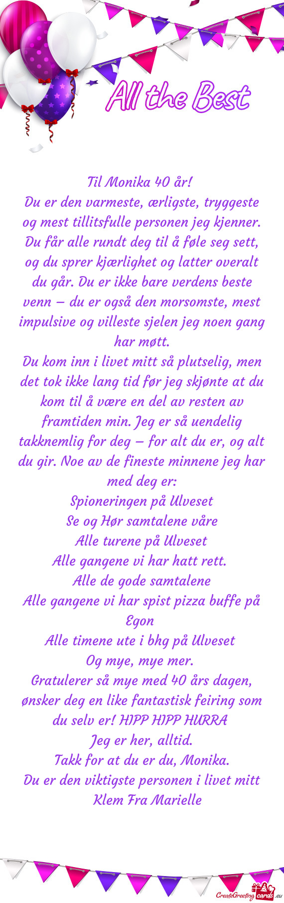 Til Monika 40 år