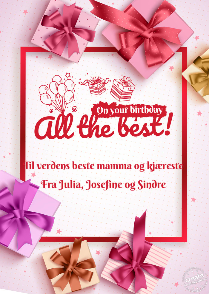Til verdens beste mamma og kjæreste Fra Julia, Josefine og Sindre