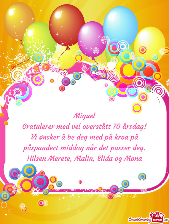 Vi ønsker å be deg med på kroa på påspandert middag når det passer deg