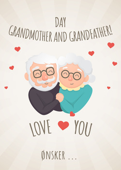 Et kort med besteforeldre i armene